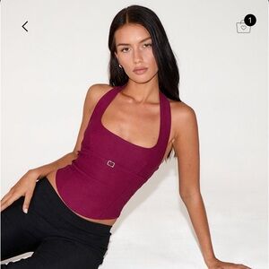 Motel Rocks Nasya Halter Top in Tailoring Burgundy
